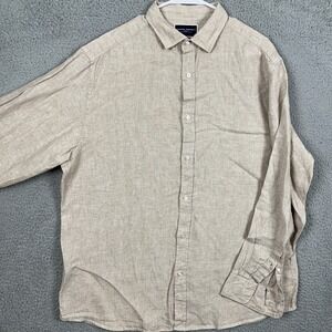 Charles Tyrwhitt Men XL Shirt Button Up Light Tan Linen Slim Fit Long Sleeve EUC
